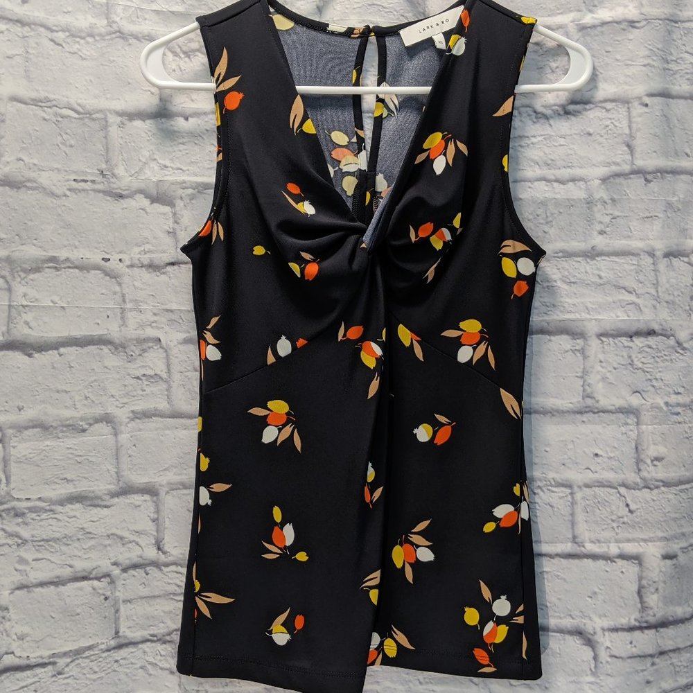 NWOT Navy fruit floral twist front sleeveless top